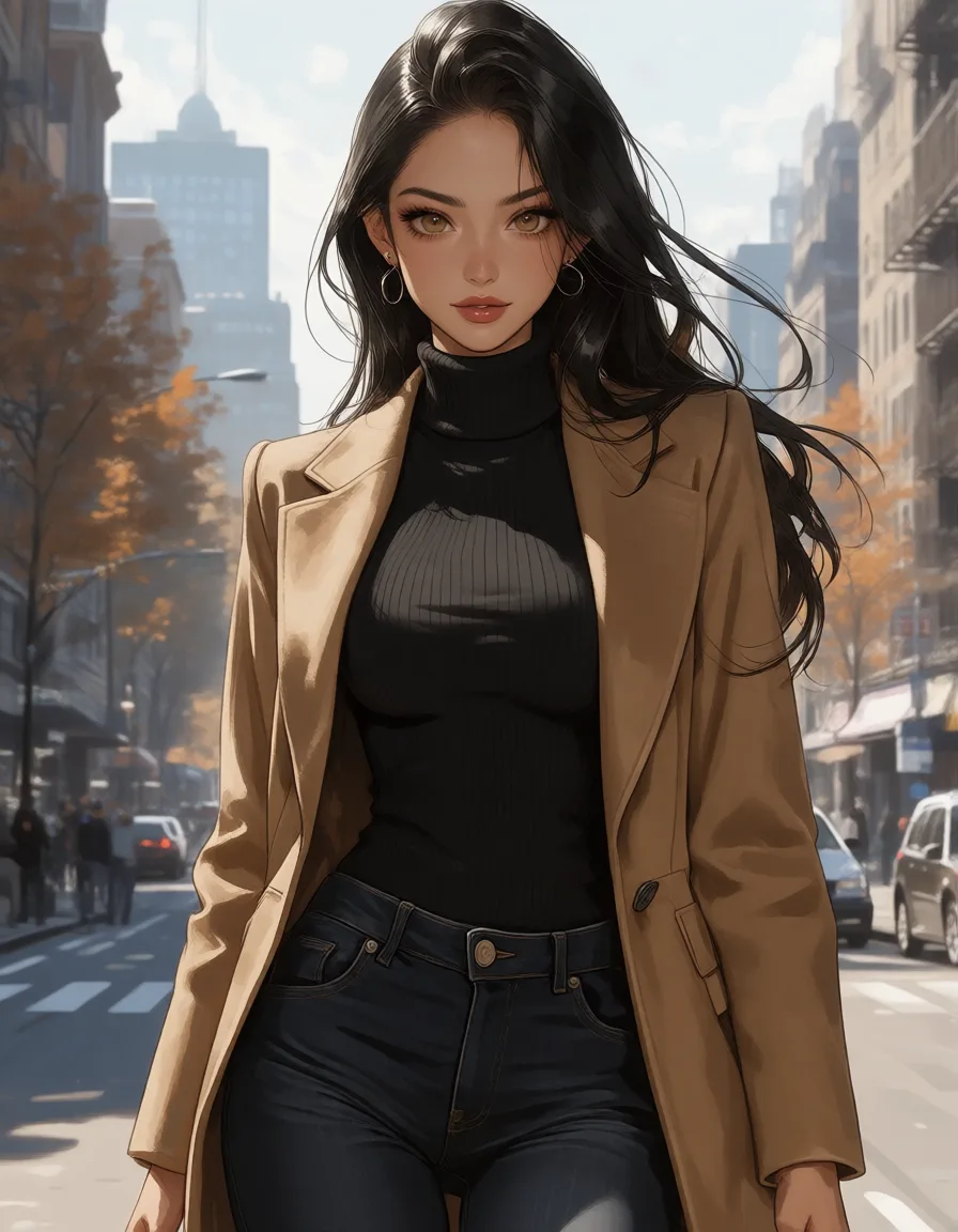 city street in autumn, semireal-v1